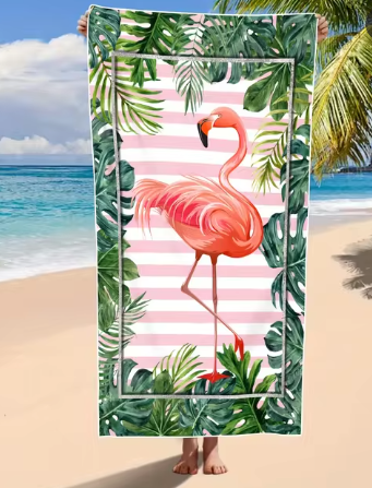 drap de bain eponge flamant rose