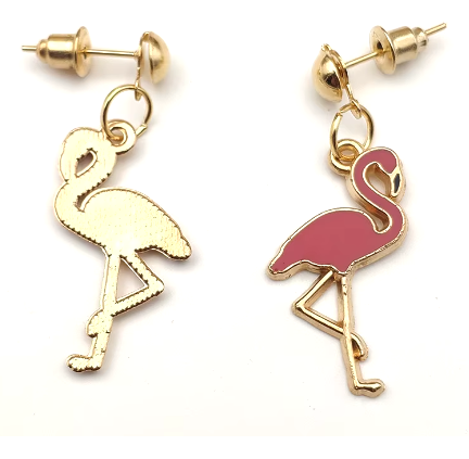 boucle d'oreilles flamant rose fushia faux diamant