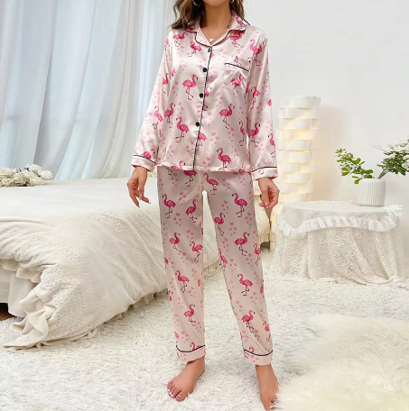 pyjama femme flamant rose satin soie