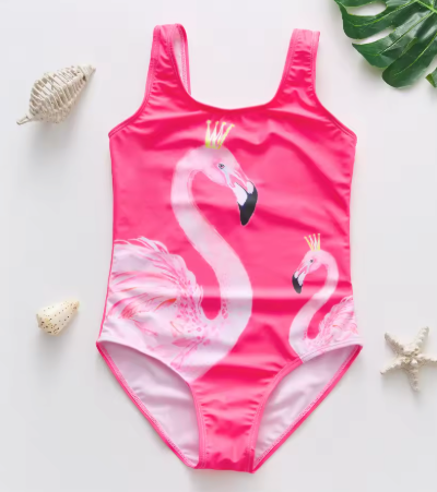maillot de bain rayures flamant rose pour fille
