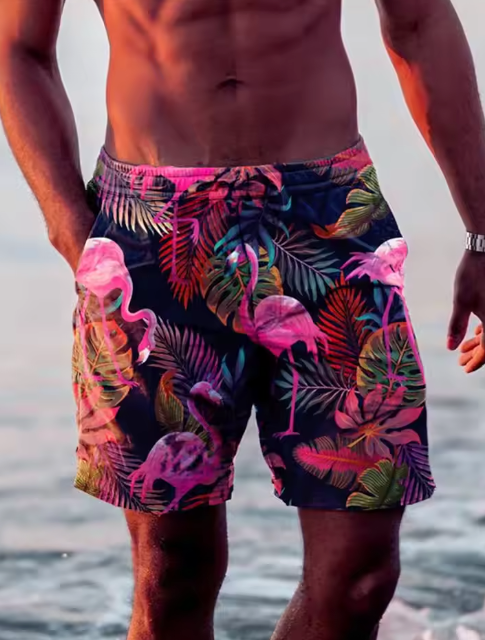 maillot de bain avec imprime flamant rose pour homme
