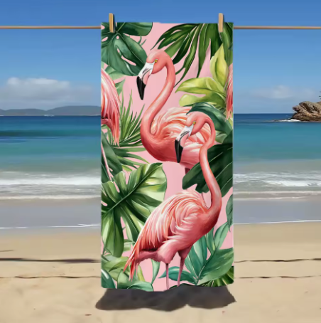 drap de bain eponge flamant rose