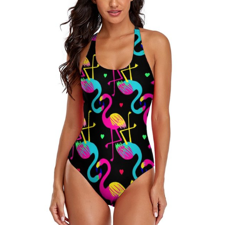 maillot natation avec flamants roses colores
