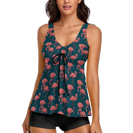 maillot de bain femme flamant rose avec short