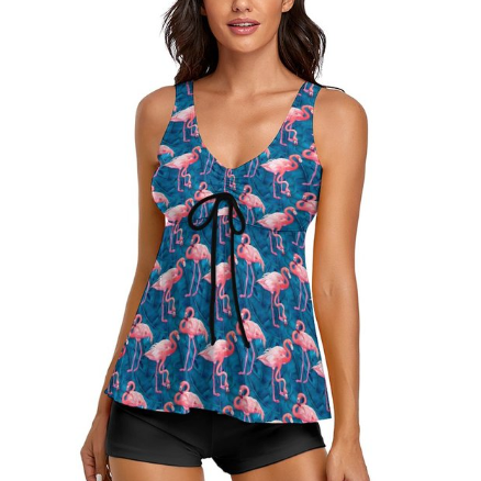 maillot de bain flamant rose avec short et haut long