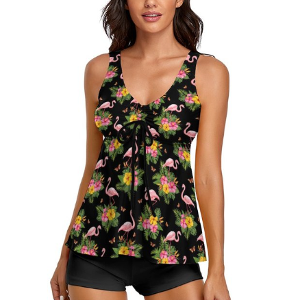 short et t shirt de bain imprime flamant rose