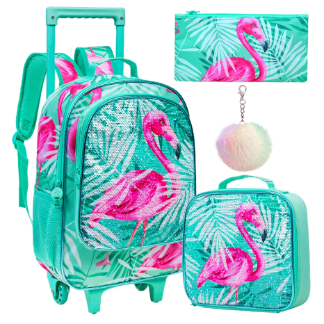 cartable a roulettes flamant rose