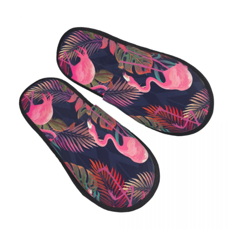 chaussons avec flamant rose pour femme