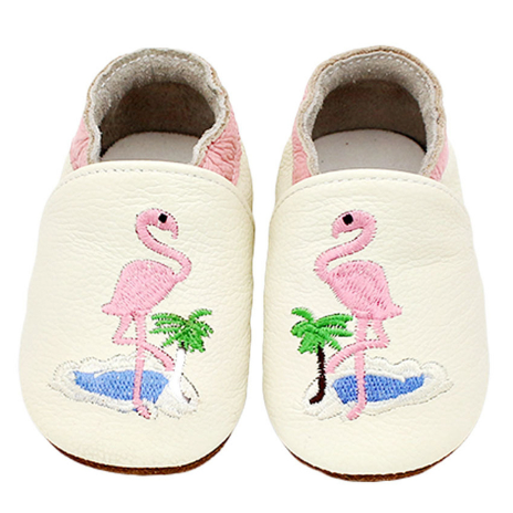 Pantoufles rose Flamant Rose pour bebe fille cuir souple
