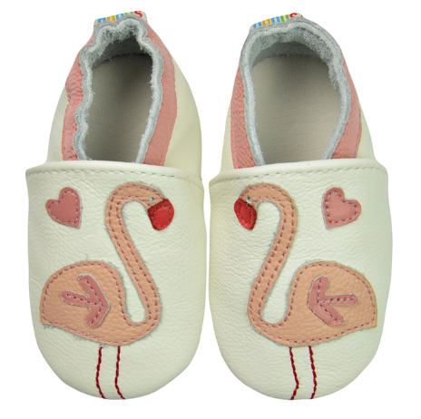 Pantoufles bleu Flamant Rose pour bebe cuir souple
