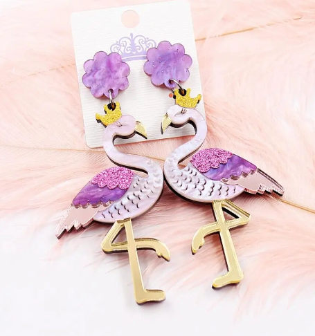 boucles d oreilles flamant rose nacre