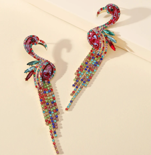 boucles d oreilles chic flamant rose argent diamant