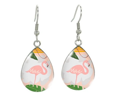 boucles d oreilles bleu avec flamant rose