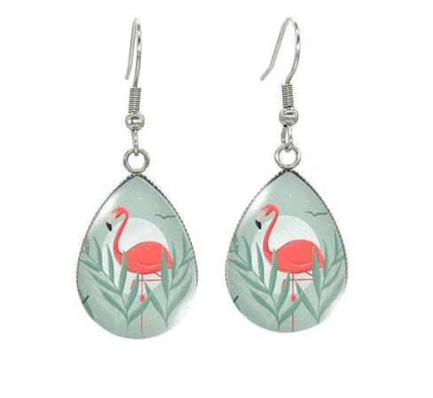 boucles d oreilles bleu avec flamant rose