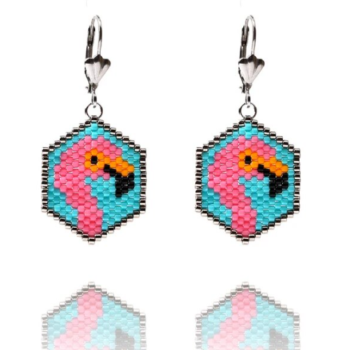 petites boucle d oreilles flamant rose en perles