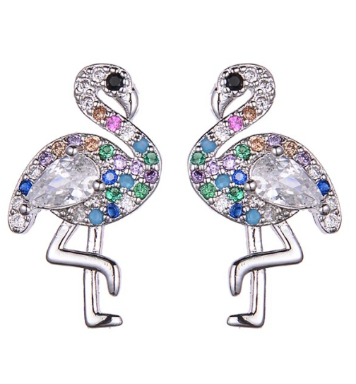 boucles d'oreilles flamant rose en argent