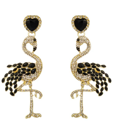 magnifique boucles d oreilles flamant rose noir unique idee cadeau