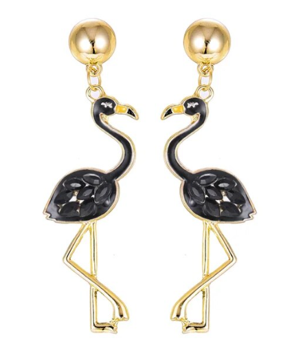 boucles d oreilles noir chic flamant rose