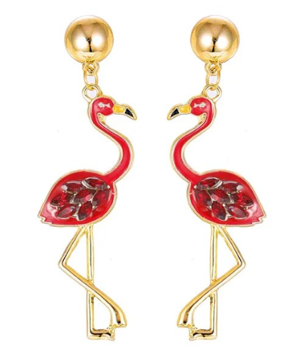flamant rose rouge en boucle d oreilles