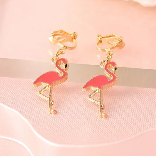 boucle d'oreille pendante flamant rose