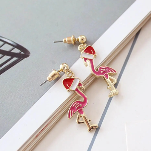 Boucle d'Oreilles Flamant Rose Noël