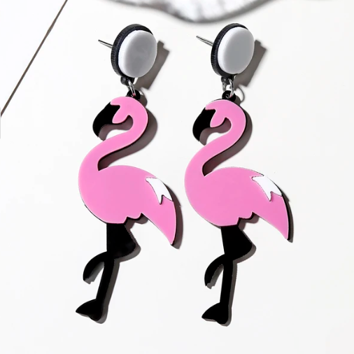 boucle d oreilles flamant rose acrylique fluo ete tendance
