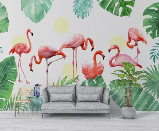 Papier Peint Panoramique Flamant Rose Graphique