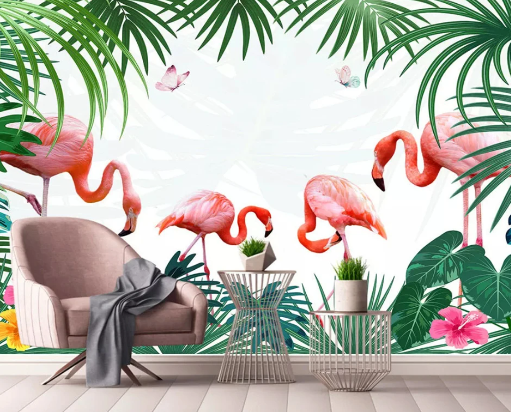 Papier Peint Flamant Rose 4 Murs Papillon