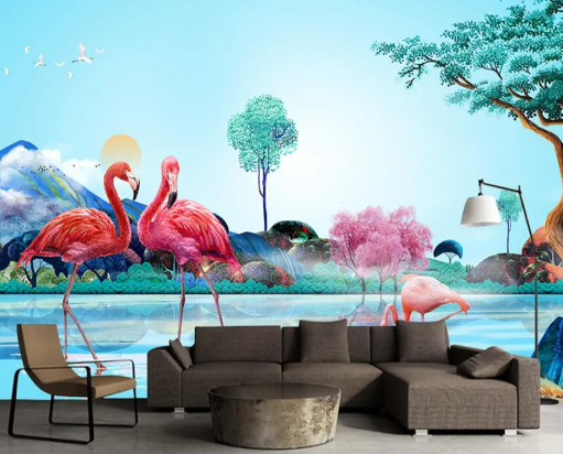 papier peint flamant rose realiste