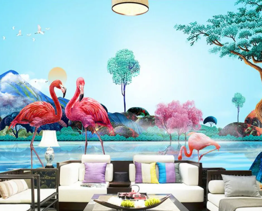 papier peint flamant rose pour chambre