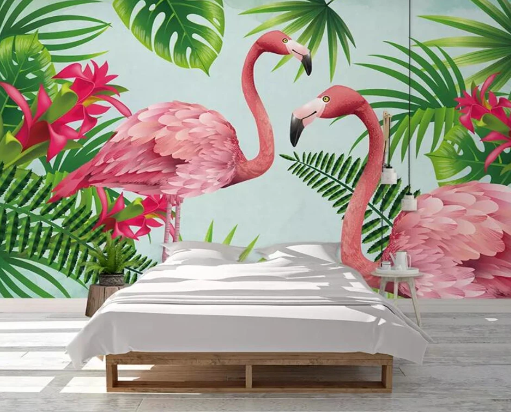 papier peint motif flamant rose