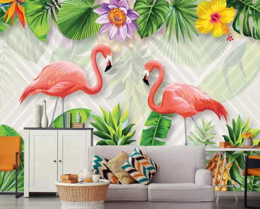Papier peint tropical flamant rose