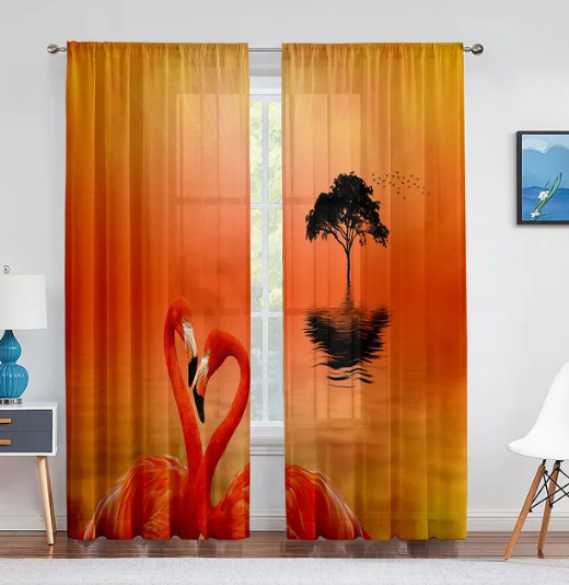 rideaux flamant rose exotique