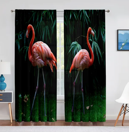 rideau transparent flamant rose pas cher
