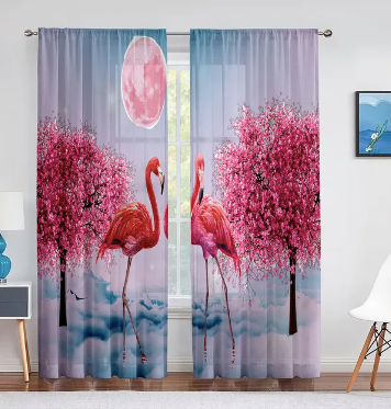 rideau voilage flamant rose