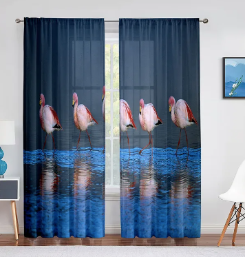 rideaux voilage imprime flamant rose