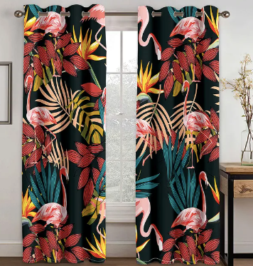 rideaux flamant rose vintage exotique
