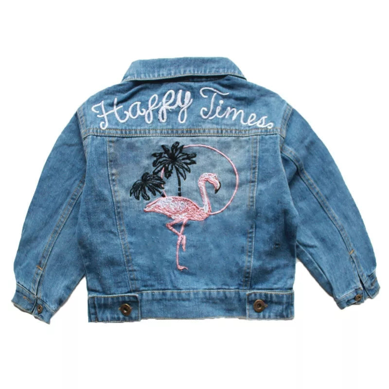 veste en jean flamant rose