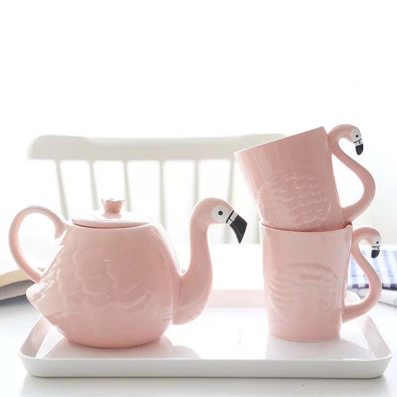 Service a the en forme de flamant rose