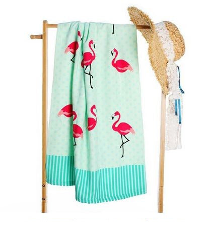 grand drap de plage flamant rose