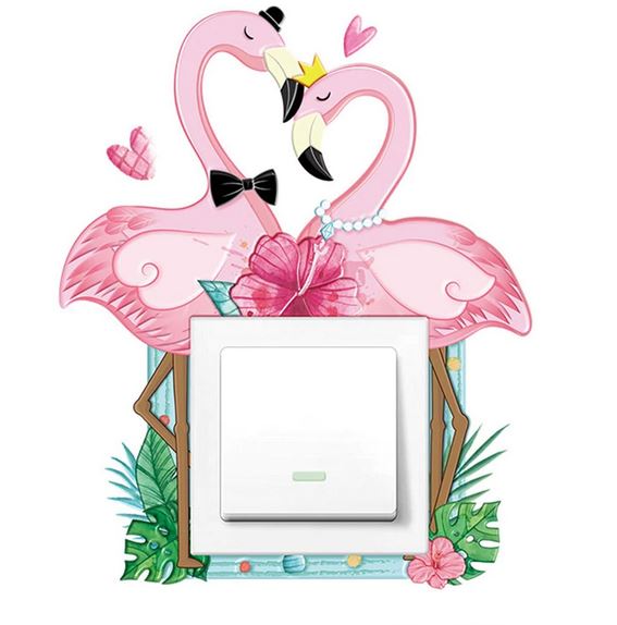 autocollant sticker interrupteur couple de flamant rose