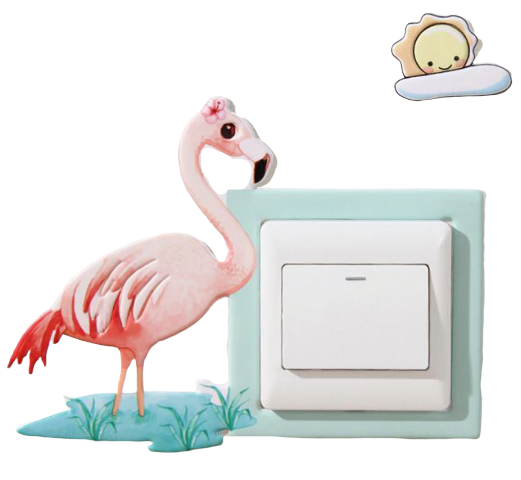 autocollant sticker mural interrupteur flamant rose