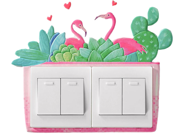 autocollant sticker flamant rose interrupteur double