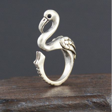bague flamant rose en argent