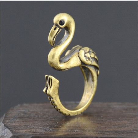 bague flamant rose dore