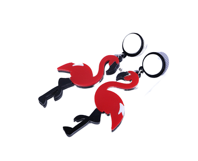 boucle d'oreille flamant rose fantaisie acrylique rouge