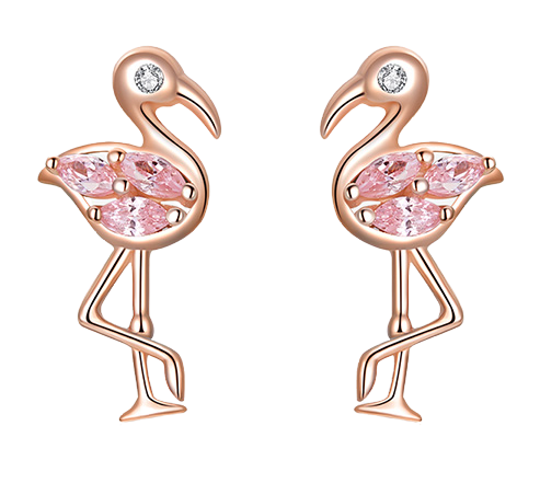 boucles d'oreilles flamants roses or rose faux diamant zirconium