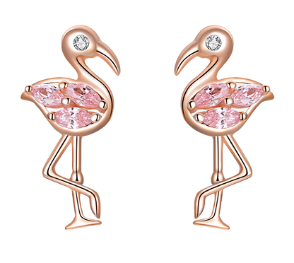 boucles d'oreilles flamants roses or rose faux diamant zirconium