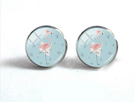 boucles d'oreilles flamant rose ronde pastel