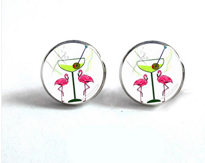 paire de boucles d'oreilles flamant rose cocktail soiree fille